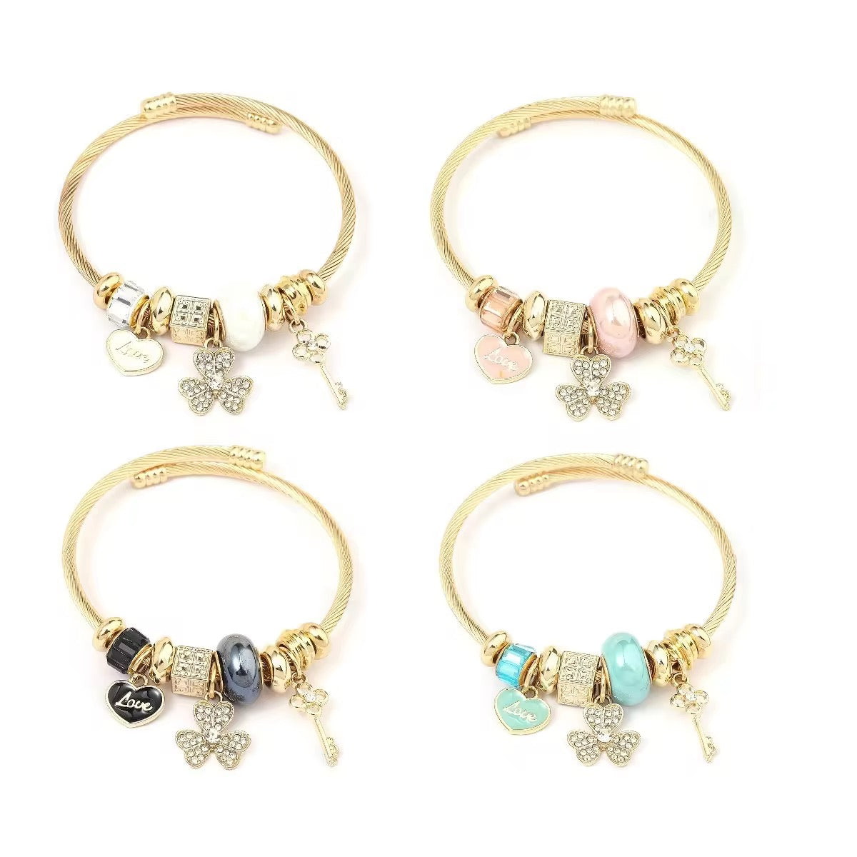 Blue Key Heart Charm Bracelet