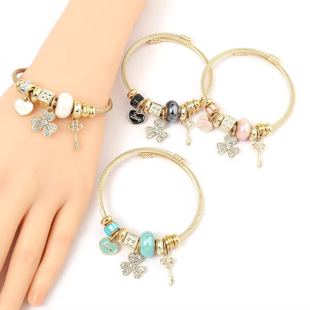 Pink Key Heart Charm Bracelet