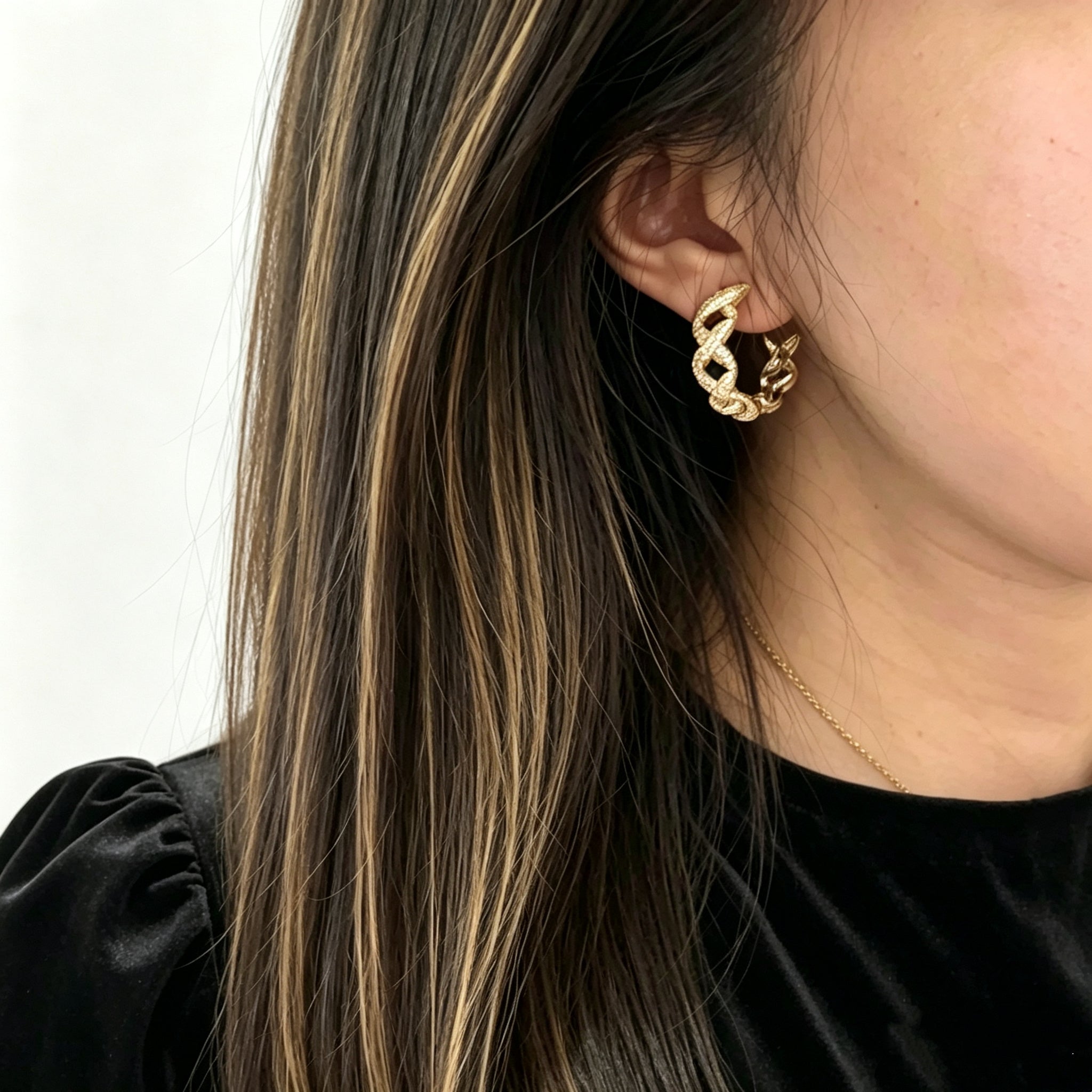 VKEG05 Trendy C-Shaped Star Design 24K Gold Plated Earrings