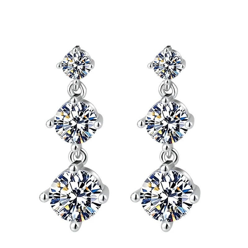 S925 Sterling Silver Three Stone Moissanite Earrings
