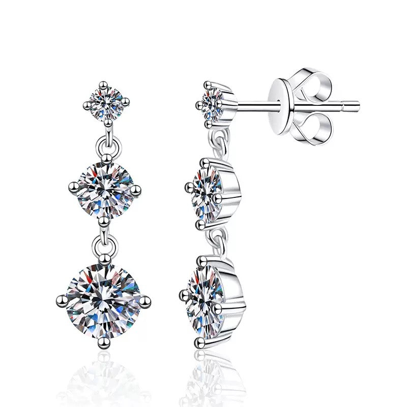 S925 Sterling Silver Three Stone Moissanite Earrings