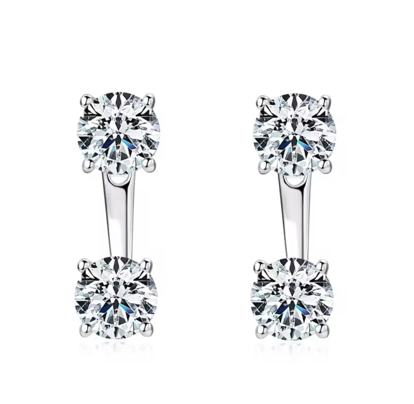 S925 Sterling Silver Round Moissanite Double Stud Earrings