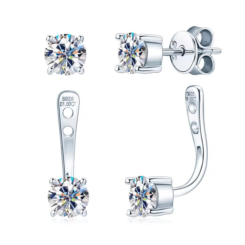 S925 Sterling Silver Round Moissanite Double Stud Earrings