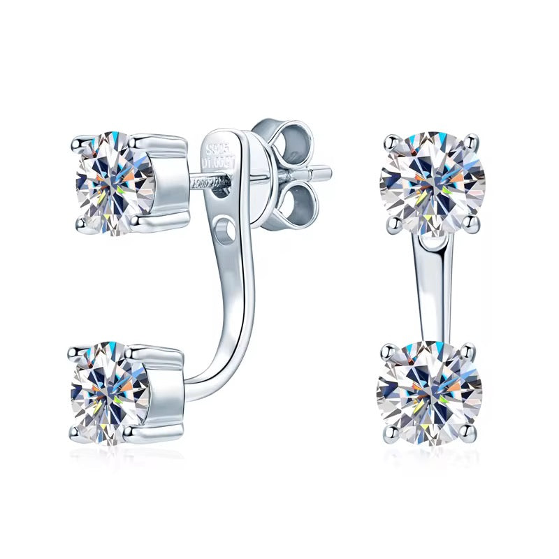 S925 Sterling Silver Round Moissanite Double Stud Earrings