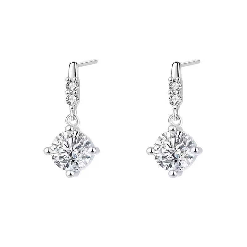 S925 Sterling Silver Round Cut Moissanite Earrings