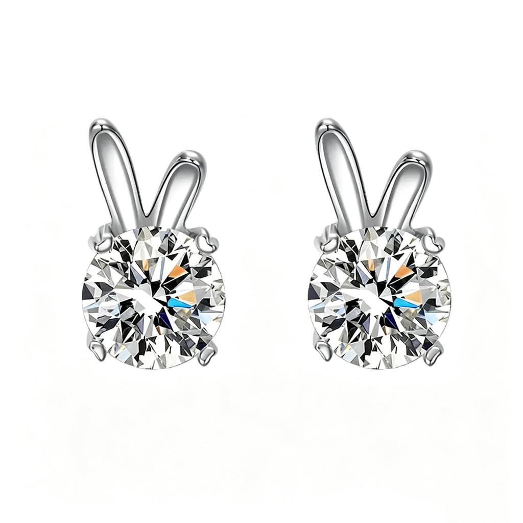 S925 Sterling Silver Rabbit 1.0Ct Moissanite Earrings
