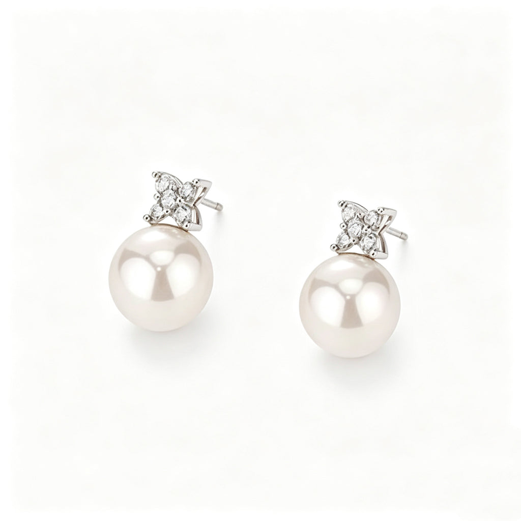 S925 Sterling Silver Four Leaf Pearl Earrings