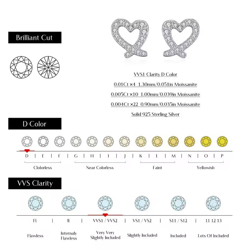 S925 Sterling Silver Heart Shape Moissanite Earrings (GRA)