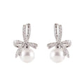Bow-Shaped Pearl Pendant Earrings