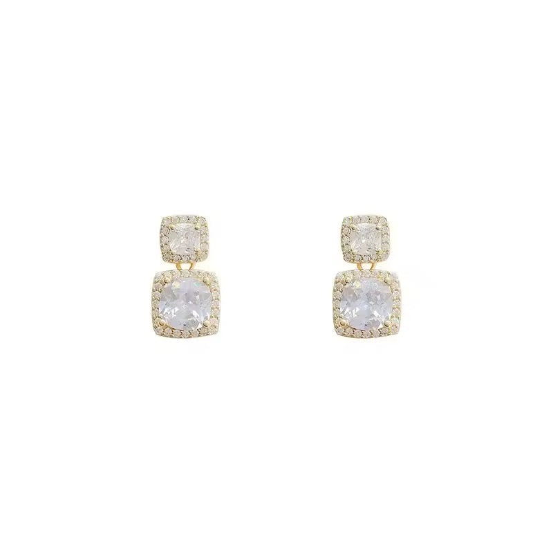 S925 Sterling Silver Squared Cut Crystal Earrings