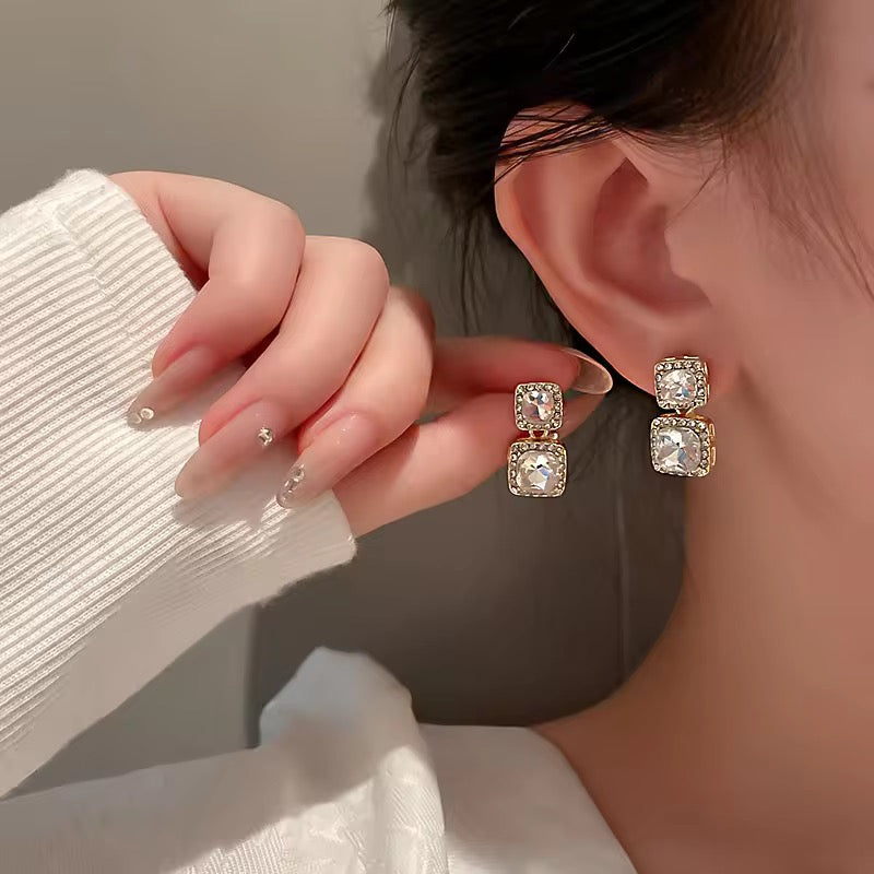 S925 Sterling Silver Squared Cut Crystal Earrings