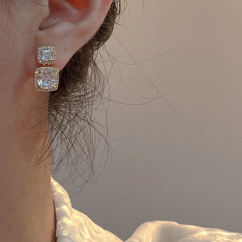 S925 Sterling Silver Squared Cut Crystal Earrings