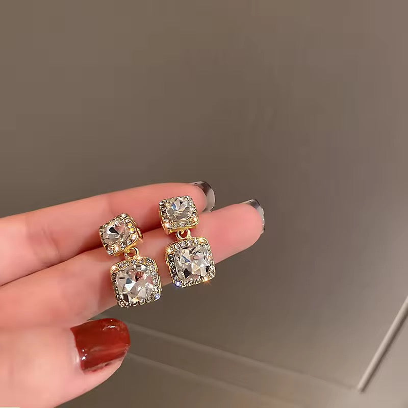 S925 Sterling Silver Squared Cut Crystal Earrings