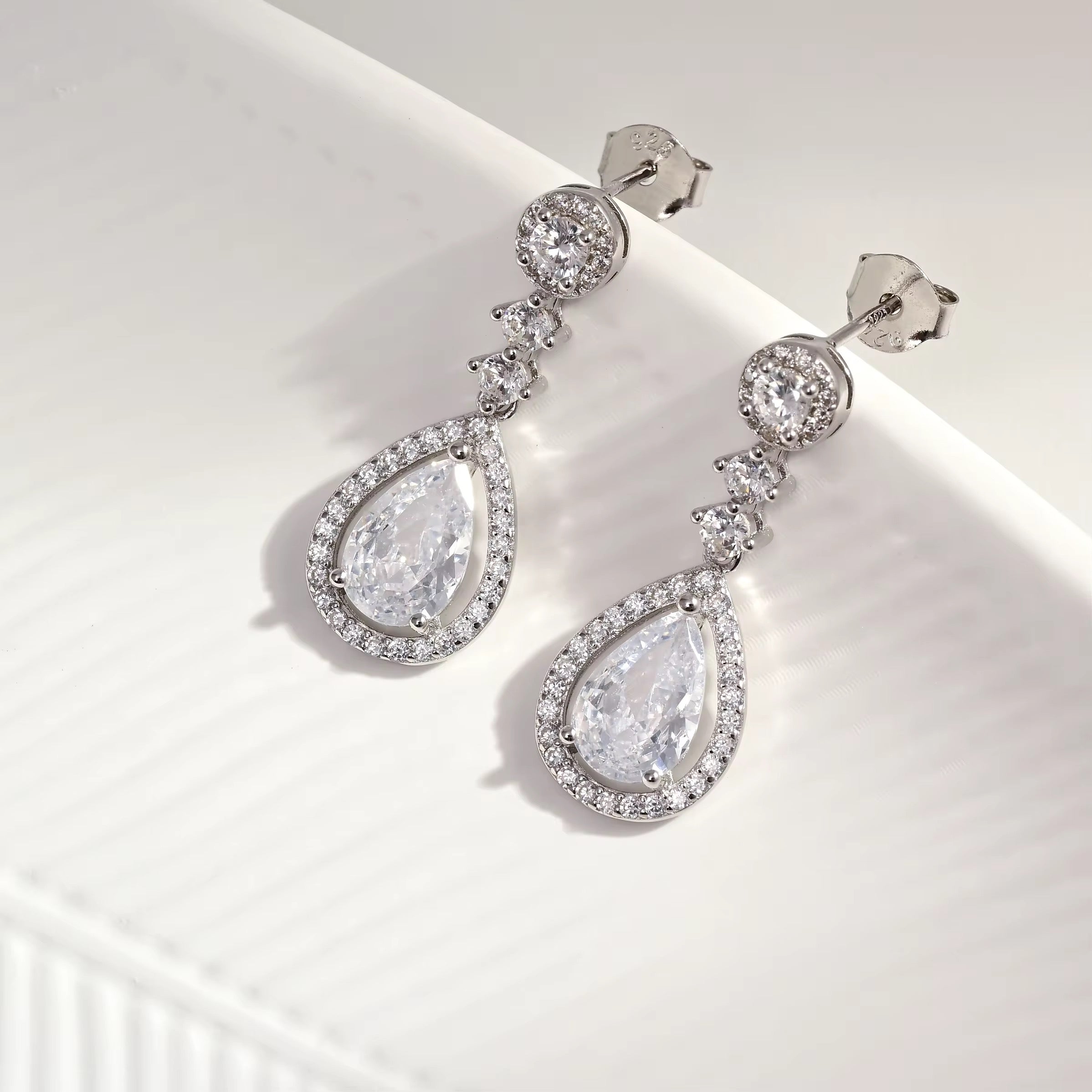 S925 Sterling Silver Water Drop Stud Earrings