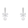 S925 Sterling Silver Cute Bow with White Pearls Earrings