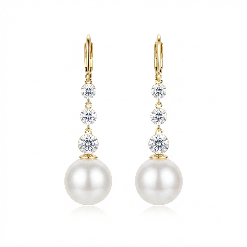 Elegant Crystal Zircon with White Pearls Earrings