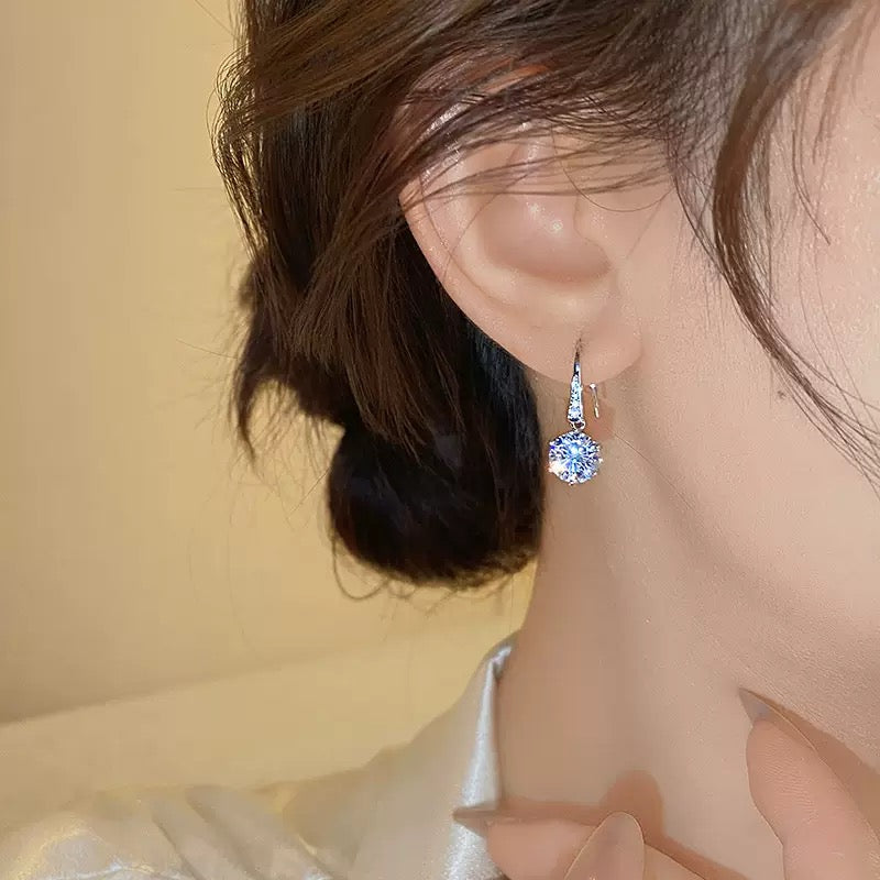 Classic Silver Round Zircon Drop Earrings