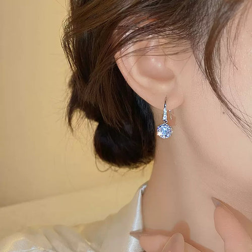 Classic Silver Round Zircon Drop Earrings