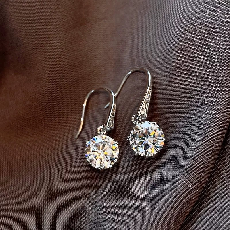 Classic Silver Round Zircon Drop Earrings