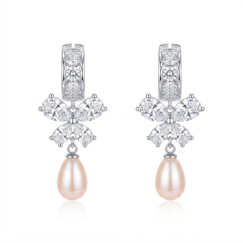 Luxury Zircon Bow Pearl Earrings