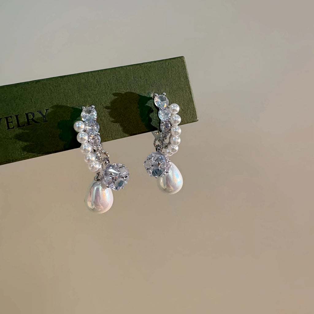 Elegant Crystal Zircon Pearl Earrings