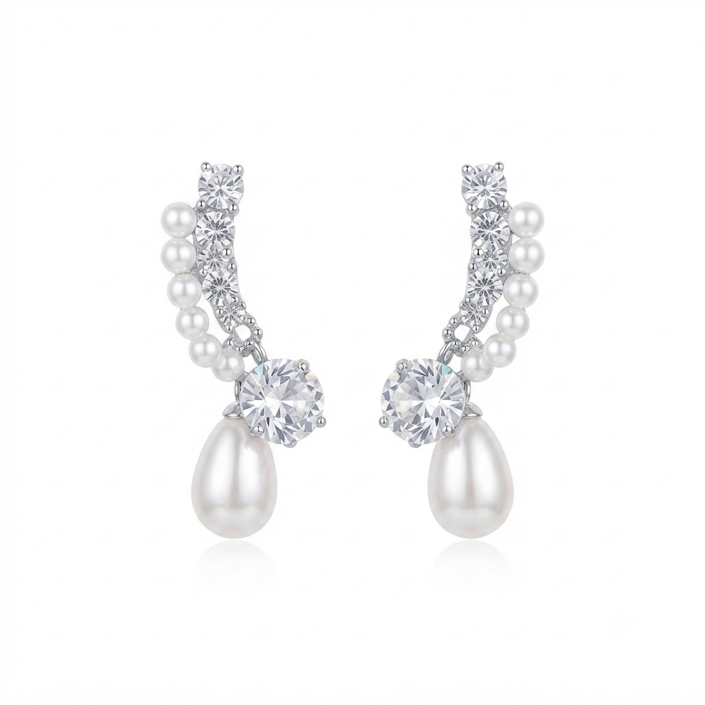 Elegant Crystal Zircon Pearl Earrings