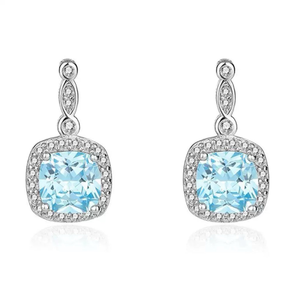 S925 Sterling Silver Luxury Square Ocean Heart Necklace