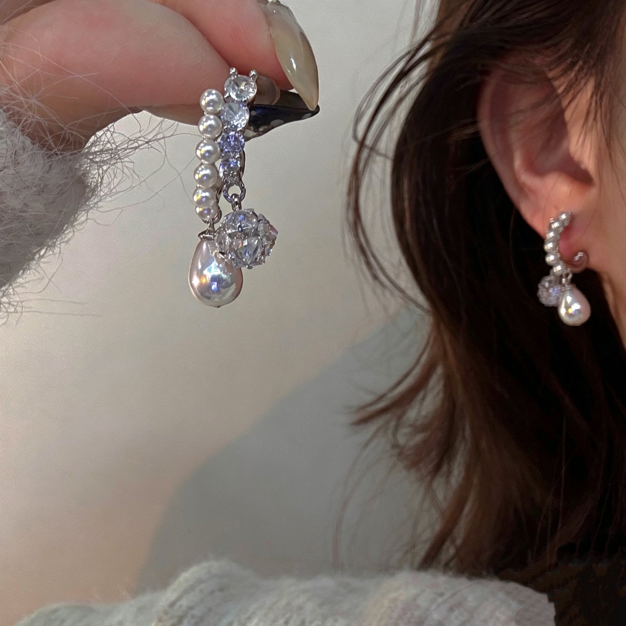 Elegant Crystal Zircon Pearl Earrings