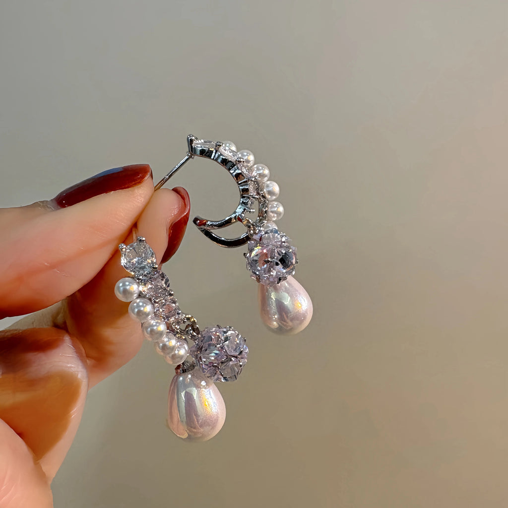 Elegant Crystal Zircon Pearl Earrings