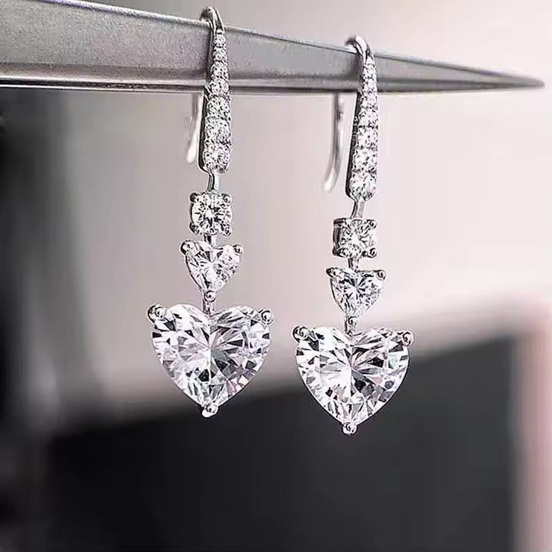 S925 Sterling Silver Heart Cut Moissanite Earrings (GRA)