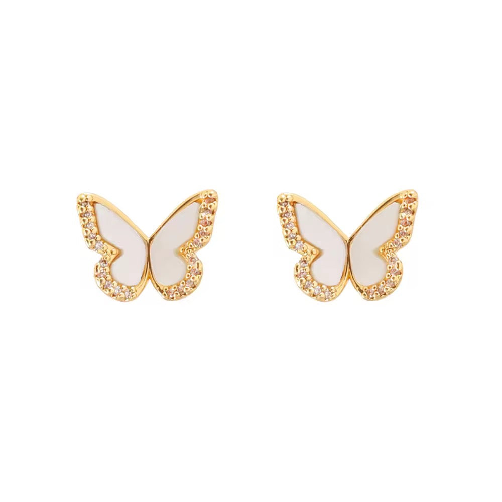 S925 Sterling Silver White Zirconia Butterfly Earrings