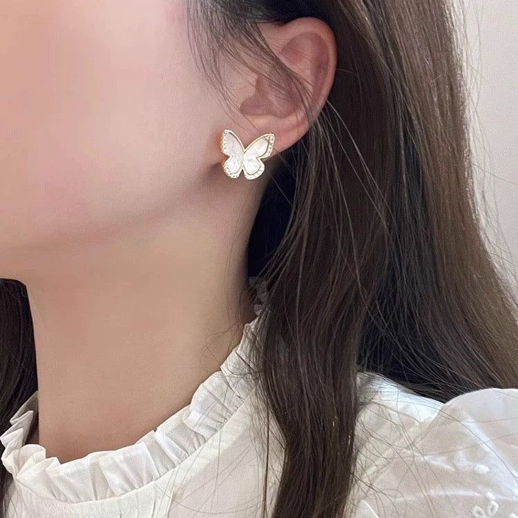 S925 Sterling Silver White Zirconia Butterfly Earrings