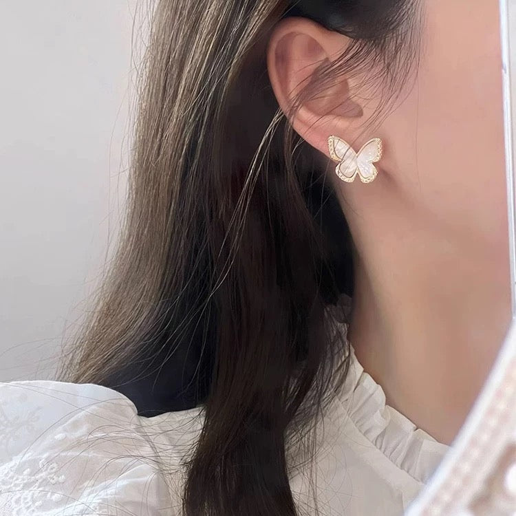 S925 Sterling Silver White Zirconia Butterfly Earrings