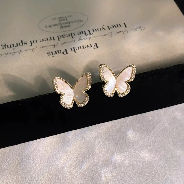 S925 Sterling Silver White Zirconia Butterfly Earrings