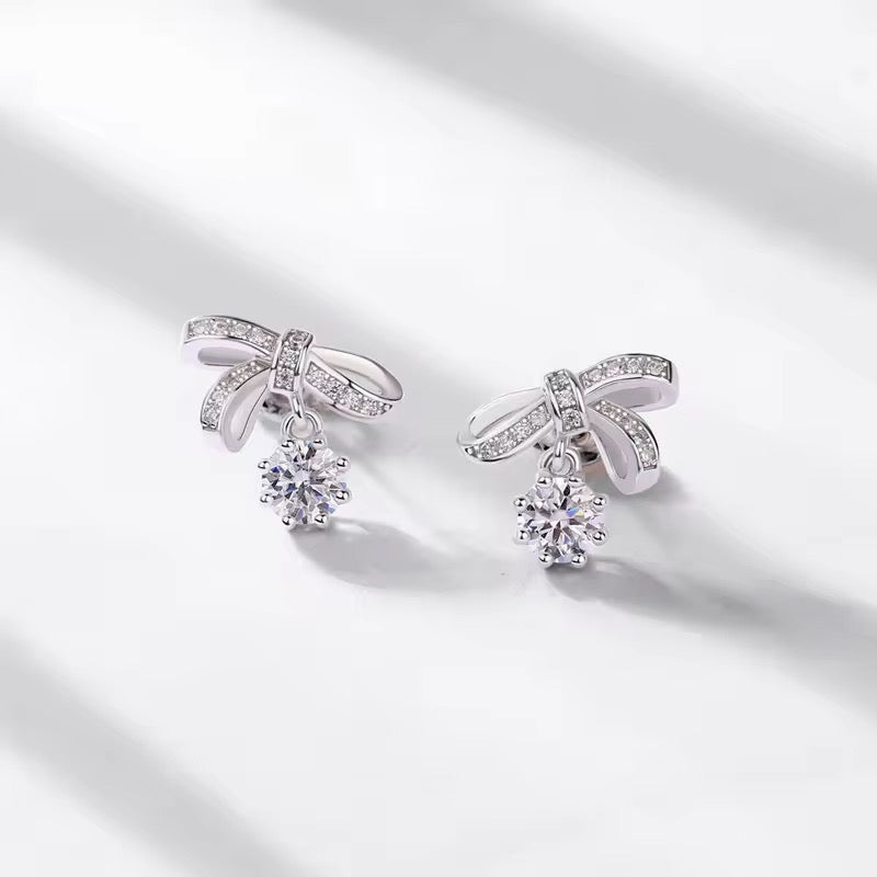 S925 Sterling Silver Ribbon Moissanite Earrings (GRA)