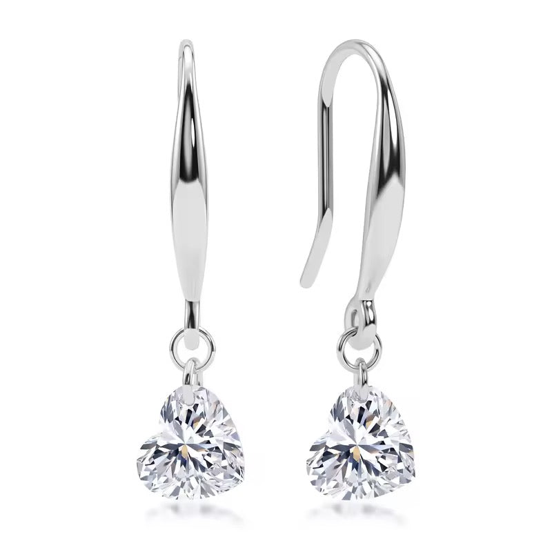 S925 Sterling Silver Lab Grown Diamond Heart Shape Earrings
