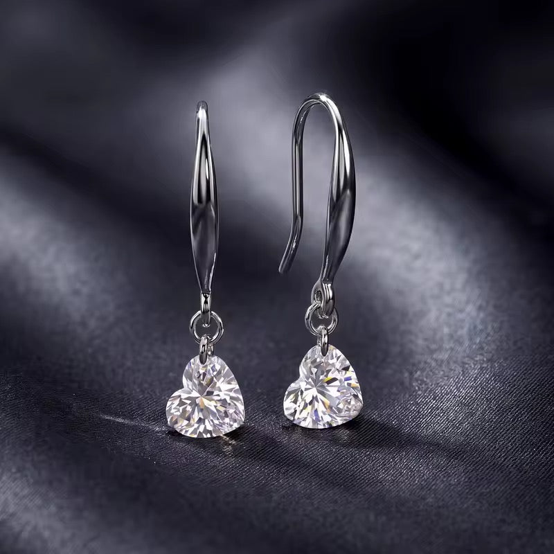 S925 Sterling Silver Lab Grown Diamond Heart Shape Earrings
