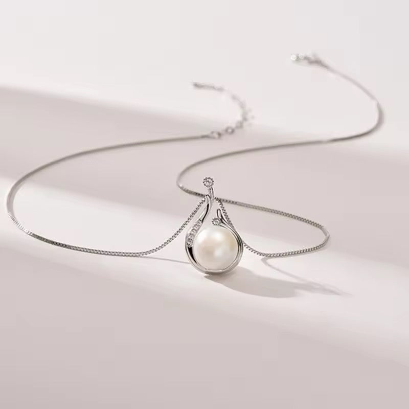 S925 Sterling Silver Trendy Luxury White Pearl Necklace