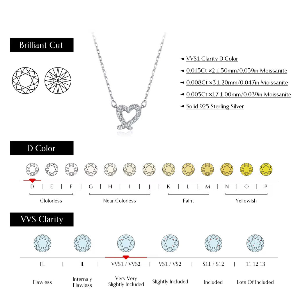 S925 Sterling Silver Heart Shape Moissanite Necklace (GRA)