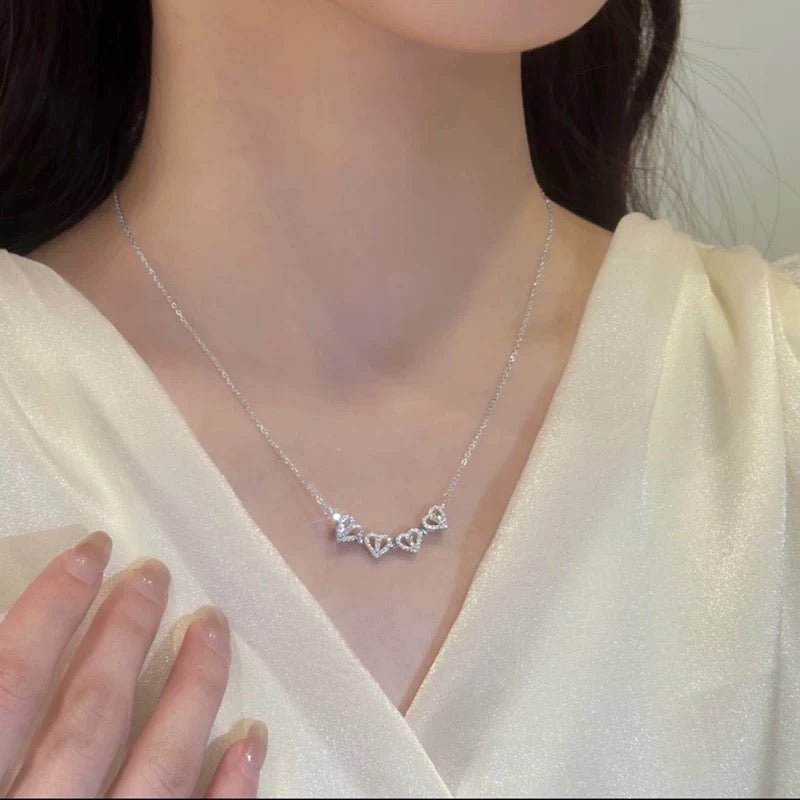 S925 Sterling Silver Magnetic Heart Four Leaf Clover Necklace