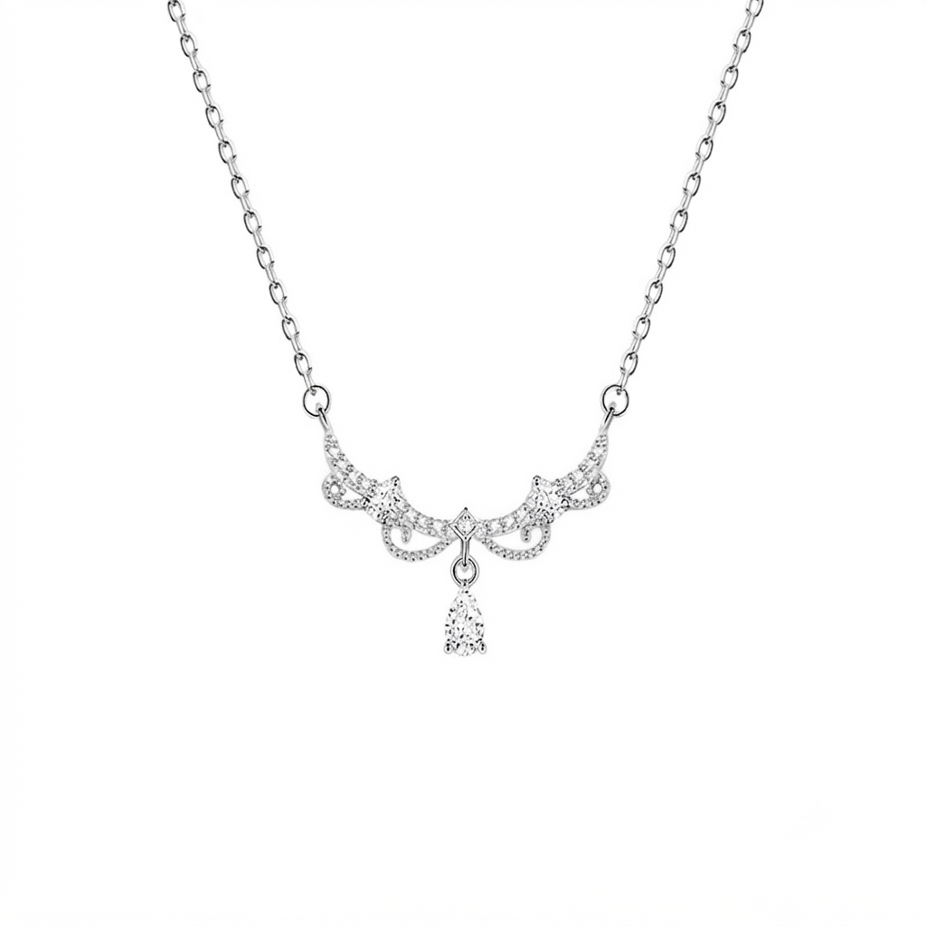 925 Sterling Silver Lace Water Drop Necklace