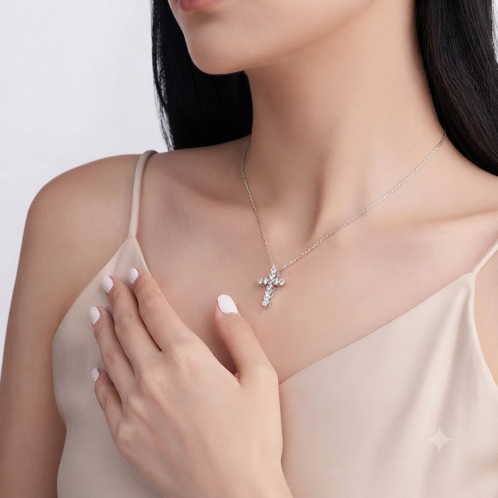 S925 Sterling Silver Cross Moissanite Pendant Necklace