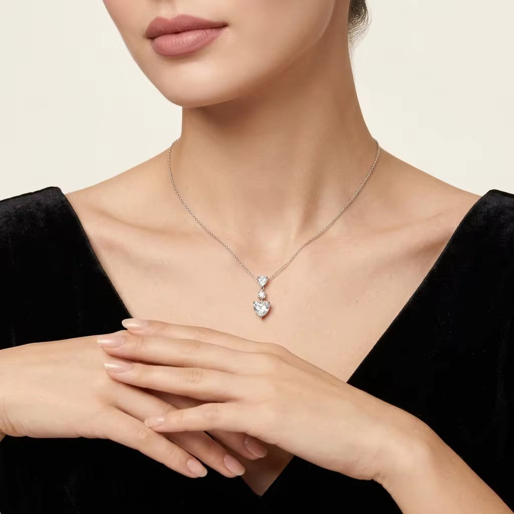 S925 Sterling Silver Heart Cut Moissanite Necklace (GRA)