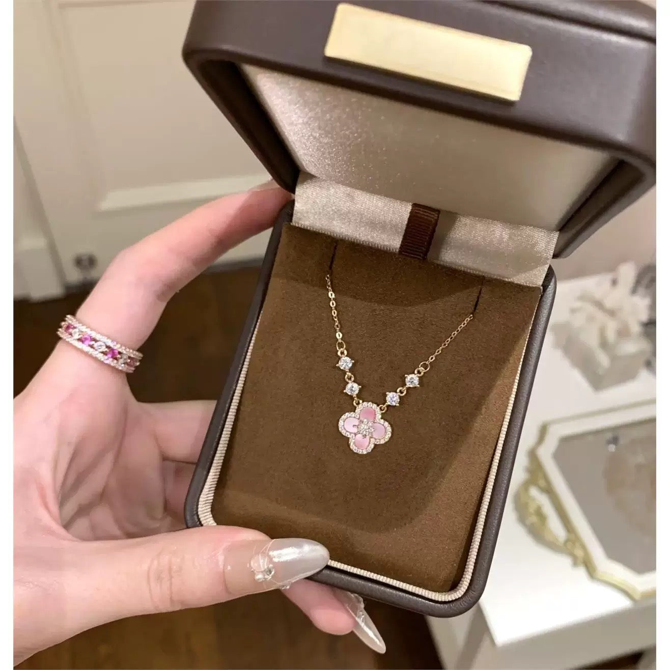 Pink Four Leaf Clover Necklace