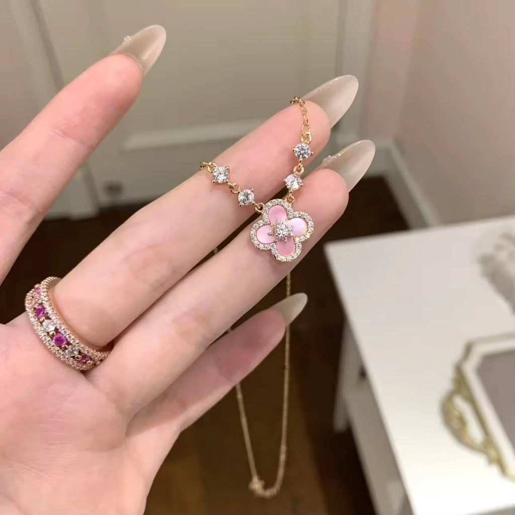 Pink Four Leaf Clover Necklace