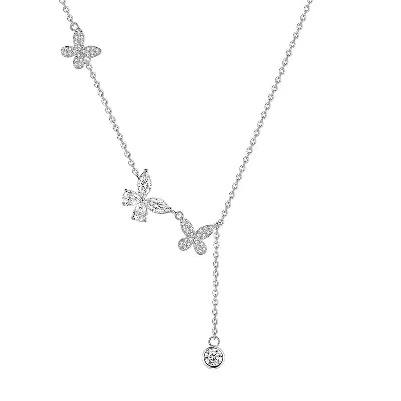 S925 Sterling Silver Butterfly Flower Pendant Necklace