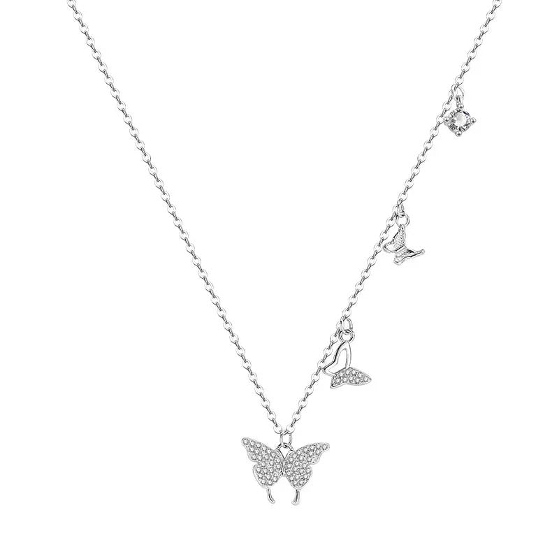 S925 Sterling Silver Four-Charm Butterfly Necklace