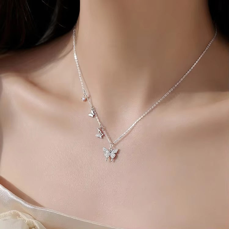 S925 Sterling Silver Four-Charm Butterfly Necklace