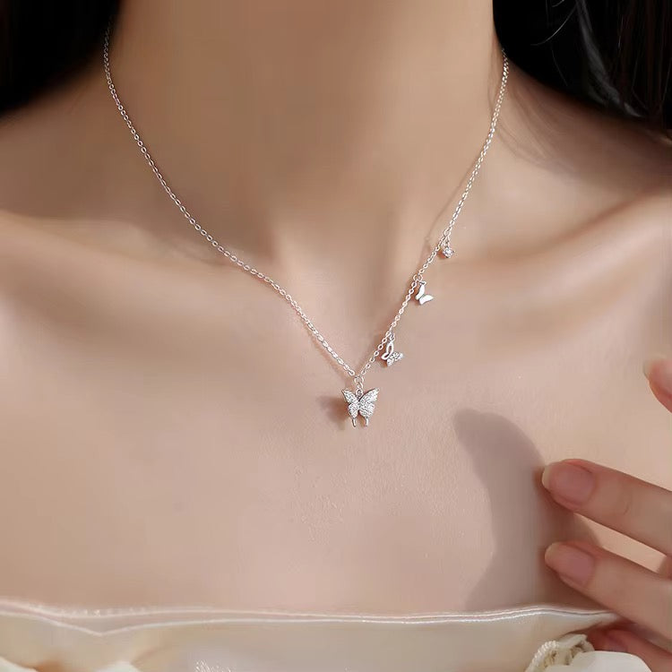 S925 Sterling Silver Four-Charm Butterfly Necklace