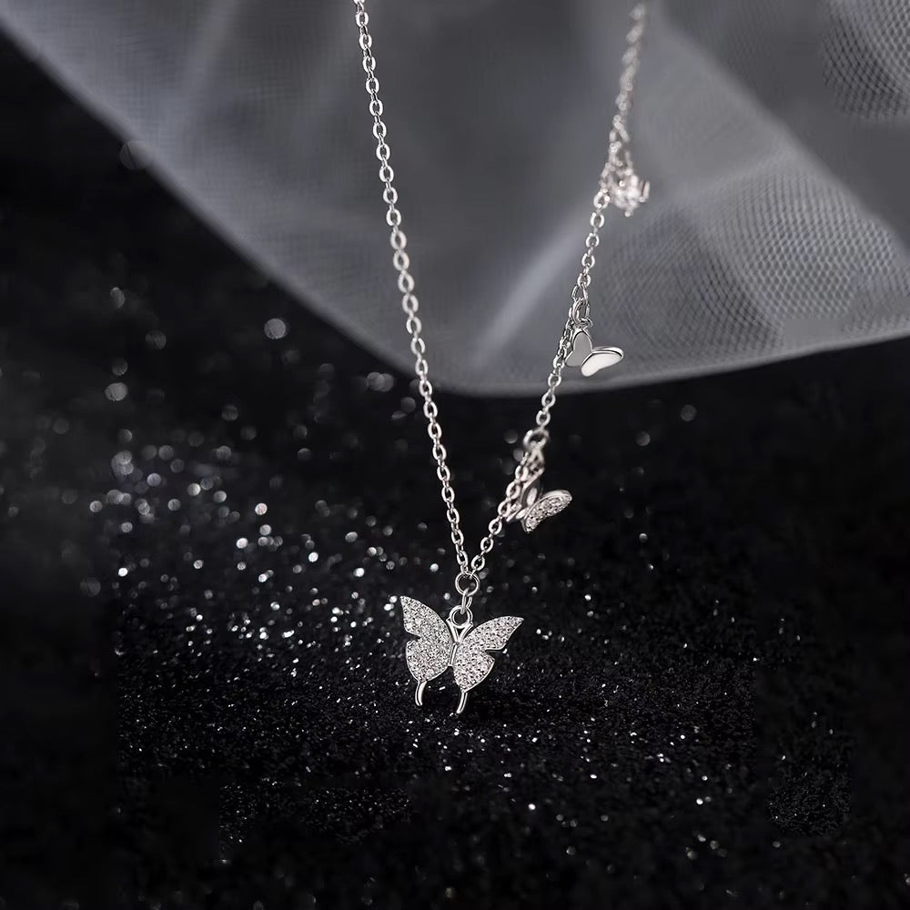 S925 Sterling Silver Four-Charm Butterfly Necklace